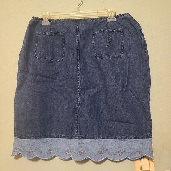Liz Claiborne Liz Wear Petite Cotton Denim Floral Embroidered Skirt Women's 16 P - Picture 4 of 5